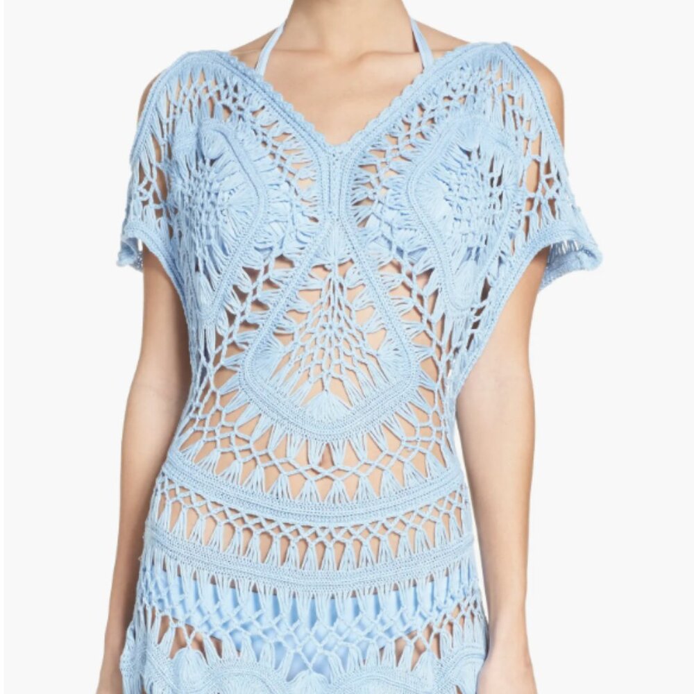 PilyQ Light Blue Crochet Coverup Tunic, Size XS/S
